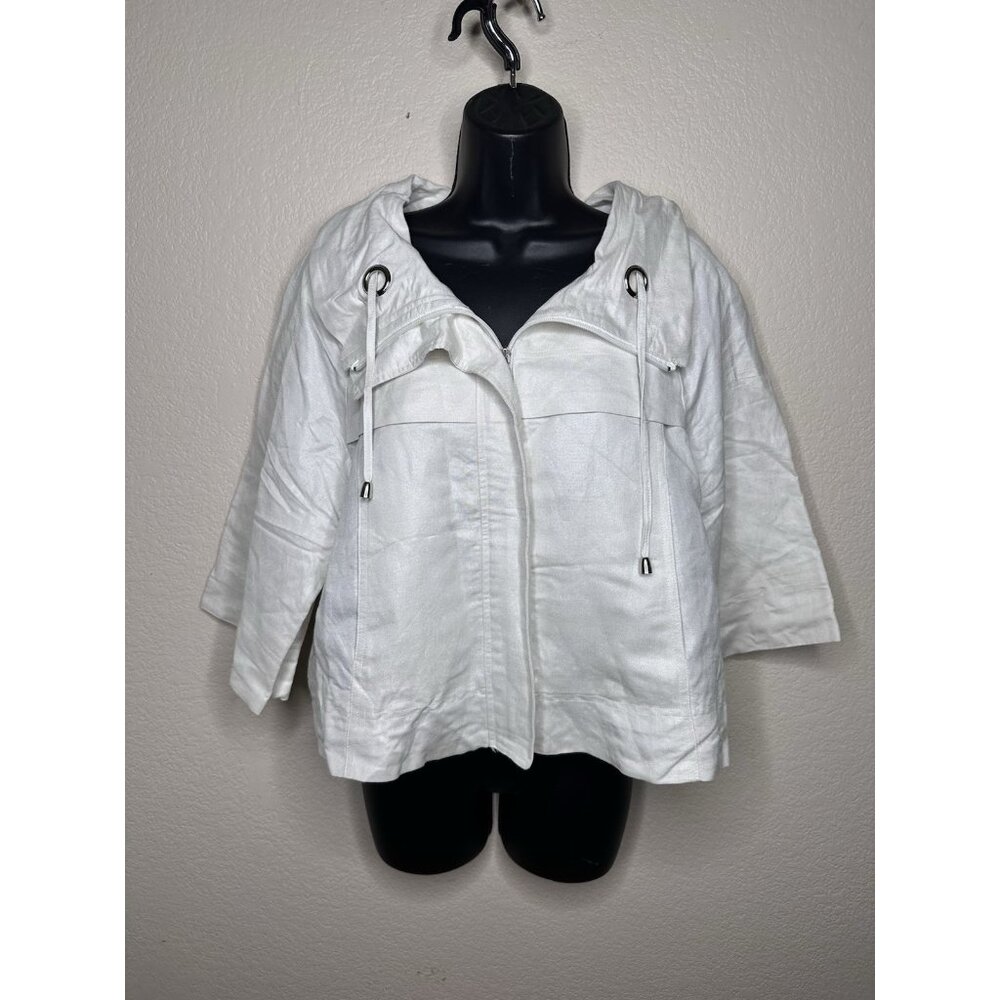 NEW Sandro Sportswear Linen Blend Jacket Lagenlook Cropped 3/4 Sleeve Zip S NWT - Picture 4 of 13